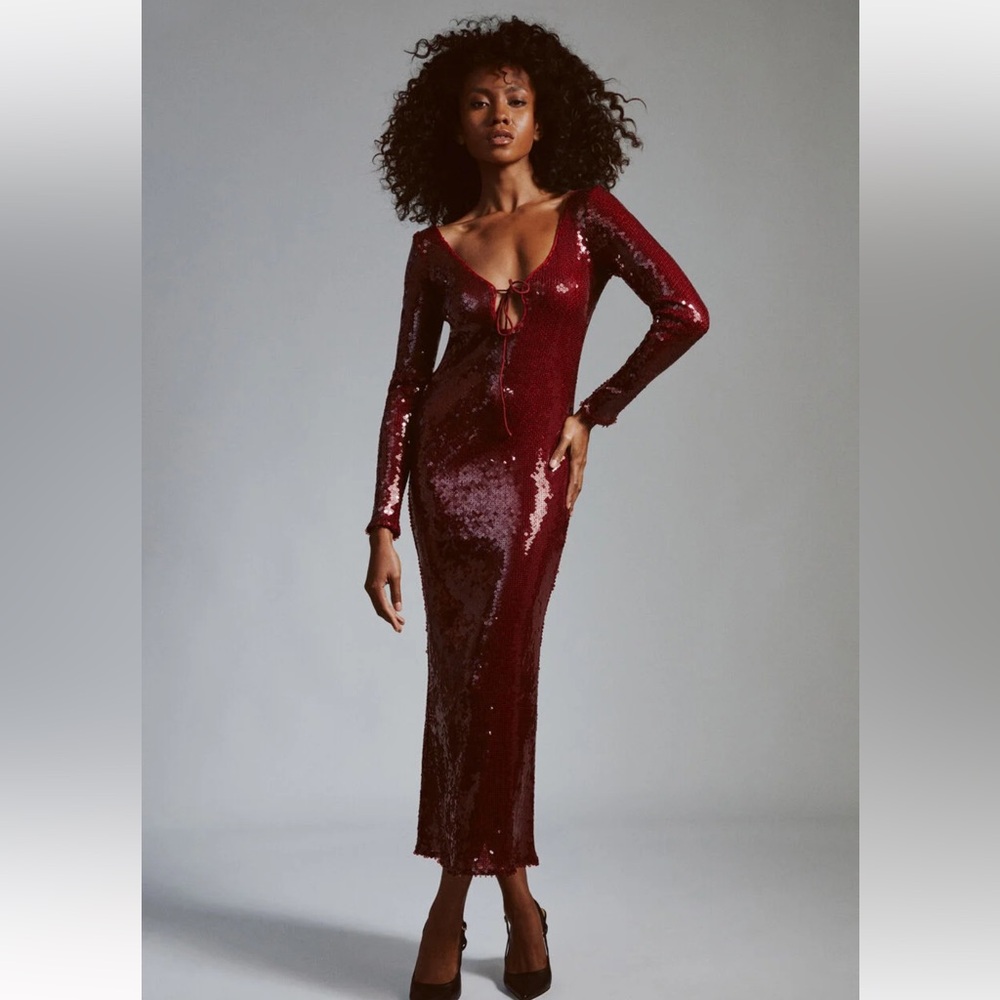 Bardot Verona Sequin Maxi Dress In Burgundy